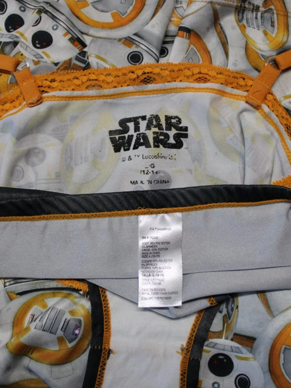 Star Wars BB8 Sleepwear Set Orange Black Large Summer Loungewear Lace Trim